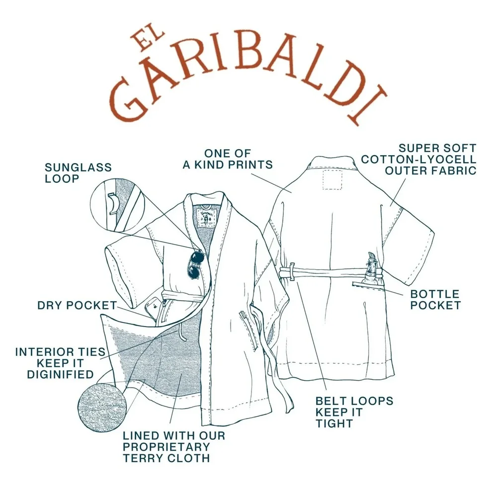 Mens El Garibaldi Robe California Cowboy Cortes Blue Waves Poolside Luxury S/M